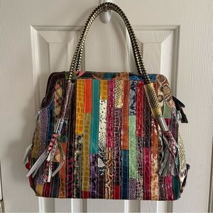 Boho multicolor leather hobo large tote bag